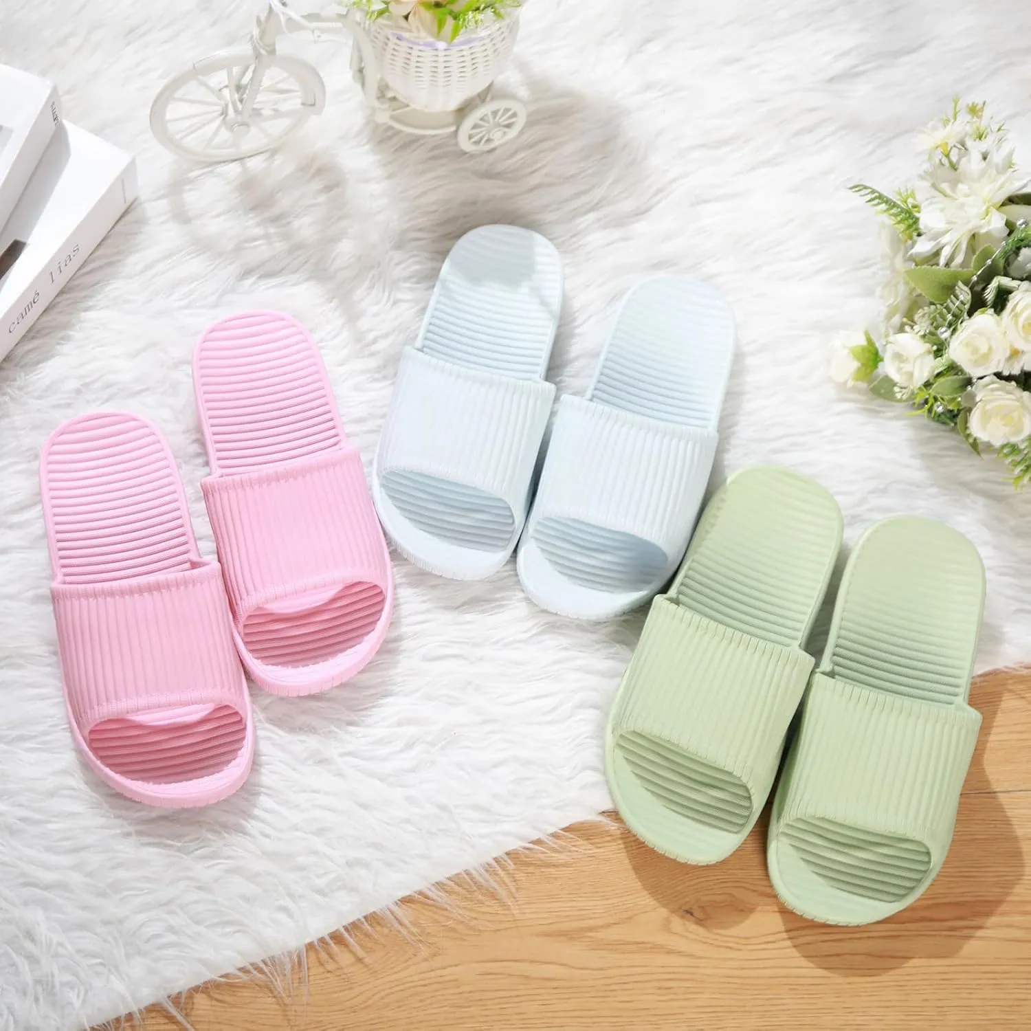 6 Pack Non Slip Shower Slides Lightweight Bath Slippers for Women & Men Pool Sandals for Home Hotel Gym Spa Pool