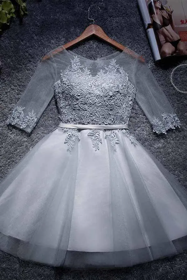 A-line Tulle Homecoming Dresses Scoop Short/Mini Prom Dresses  PD047