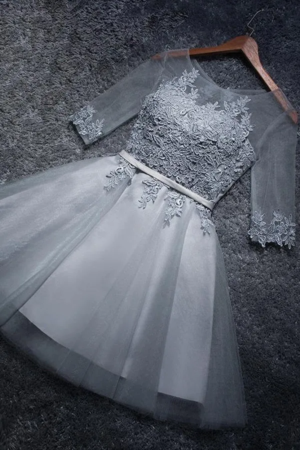 A-line Tulle Homecoming Dresses Scoop Short/Mini Prom Dresses  PD047