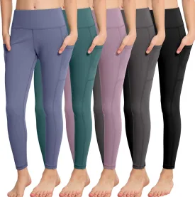 CHRLEISURE Girls' Athletic Leggings with Pockets, 5 Packs Kids Teen Dance Yoga Workout Running Pants for 5-15 Years