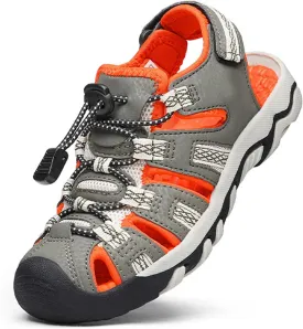 DREAM PAIRS Boys Girls Summer Outdoor Athletic Sport Sandals Walking Hiking Hook and Loop Adjustable Multicolor for Toddler/Little/Big Kids,Size 5 Big Kid,Olive/Green/Beige/Orange,160912-K