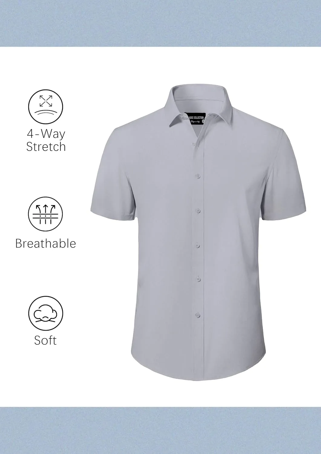 Mens Short Sleeve Dress Shirts Stretch Casual Button Down Shirts Solid Regular Fit Formal Shirt