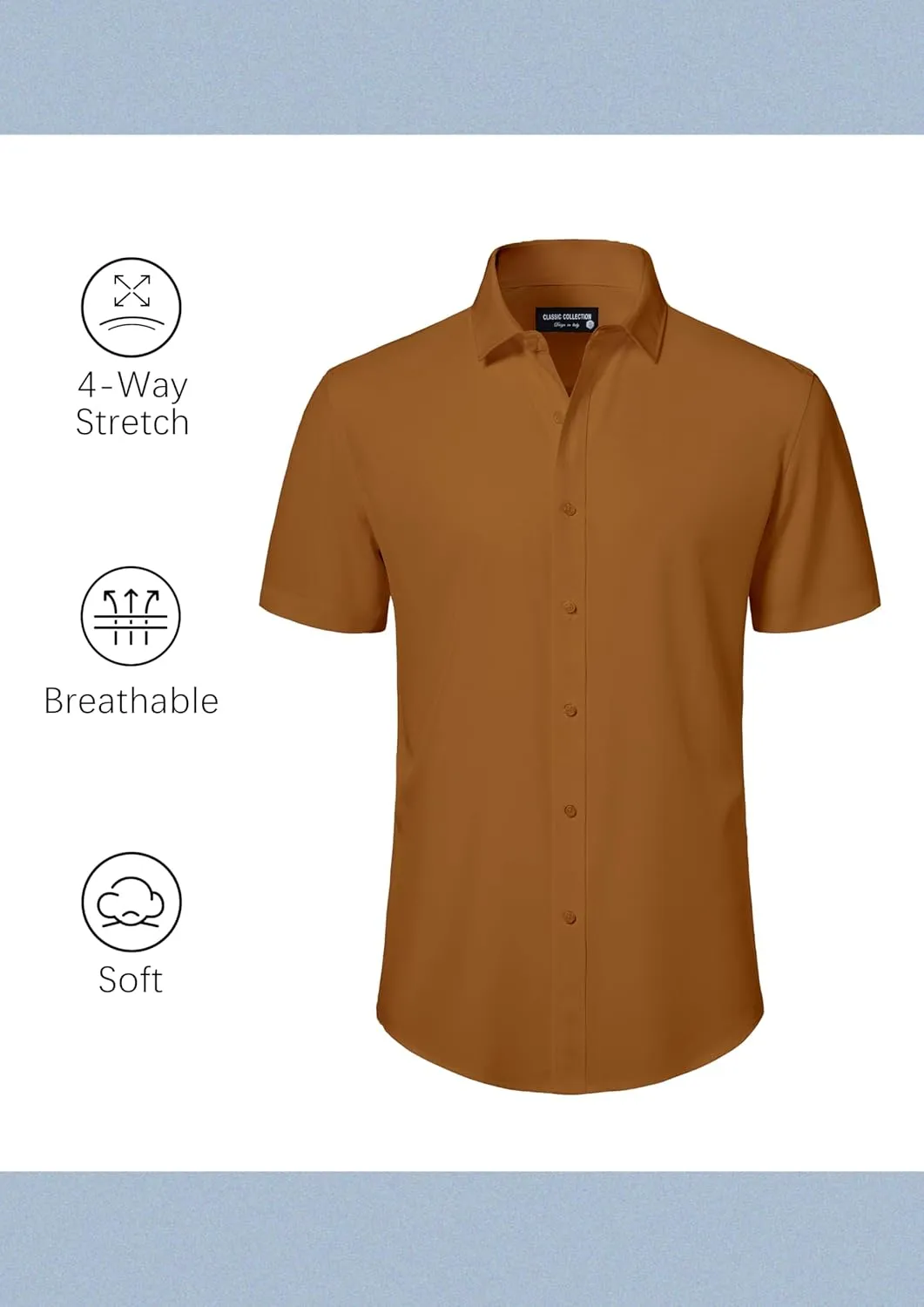 Mens Short Sleeve Dress Shirts Stretch Casual Button Down Shirts Solid Regular Fit Formal Shirt