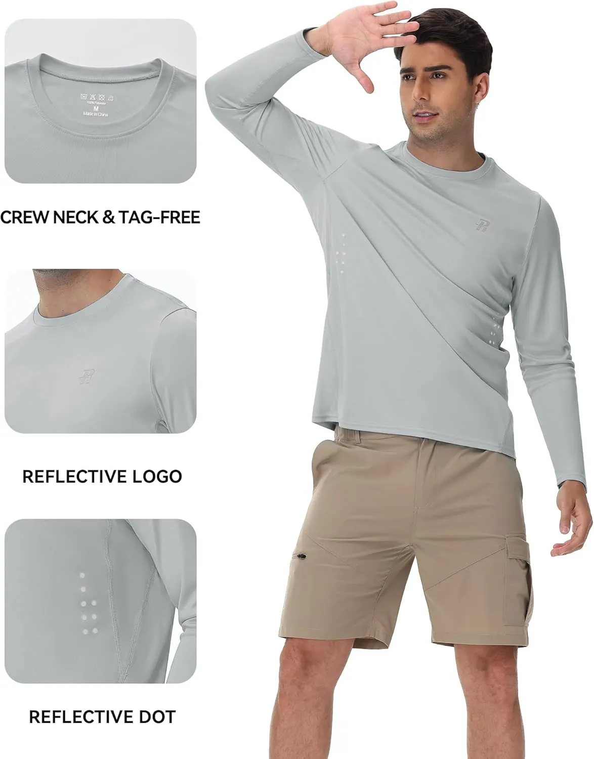 Runhit Men's UPF 50  Sun Protection Shirts Long Sleeve UV Swim Shirt Fishing Hiking Running Rash Guard Quick Dry Lightweight