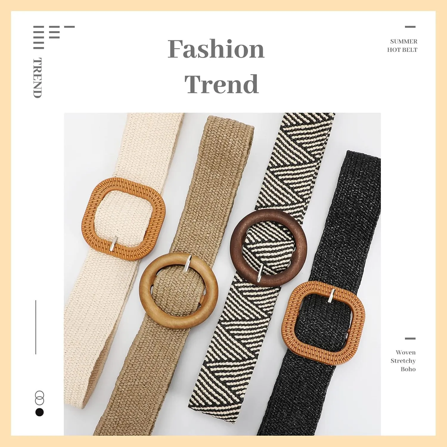 VONMELLI 4 Pack Straw Woven Elastic Stretch Waist Belt Fashion Boho Dress Braided Belts for Women